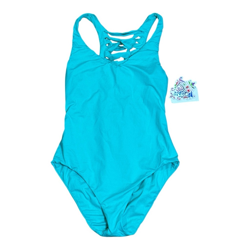 NWT BECCA Women’s One Piece Bathing Suit Size L Slit Tie Knot Open Back